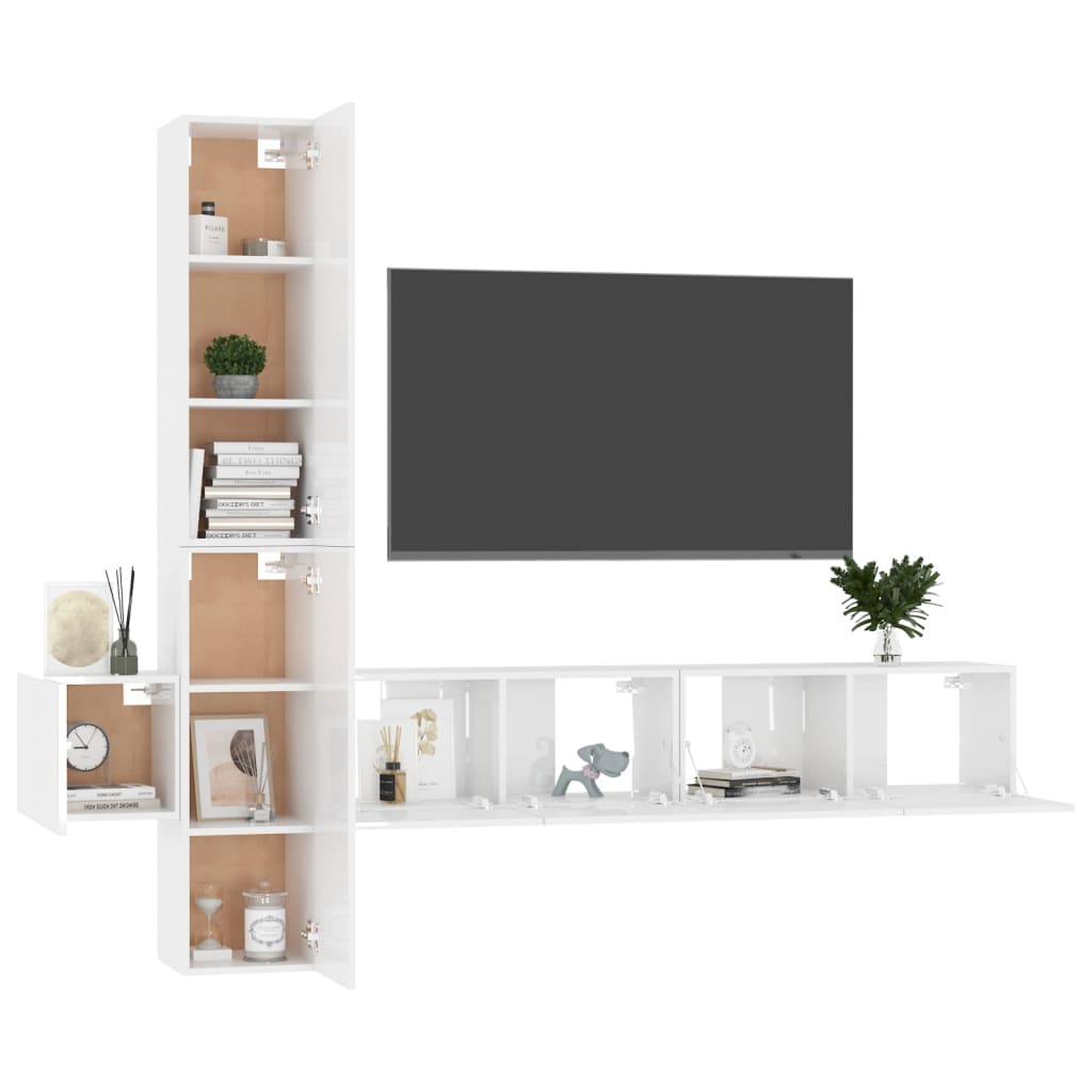 5 Piece TV Cabinet Set High Gloss White Engineered Wood