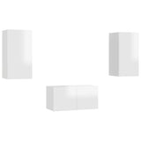 3 Piece TV Cabinet Set High Gloss White Engineered Wood