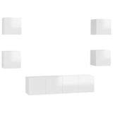 6 Piece TV Cabinet Set High Gloss White Engineered Wood - Front View