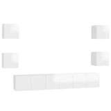 7 Piece TV Cabinet Set High Gloss White Engineered Wood - Front View