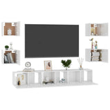7 Piece TV Cabinet Set High Gloss White Engineered Wood - Side View