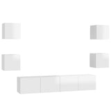 6 Piece TV Cabinet Set High Gloss White Engineered Wood - Front View