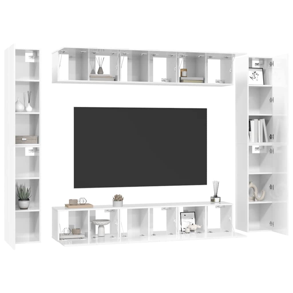 10 Piece TV Cabinet Set High Gloss White Engineered Wood