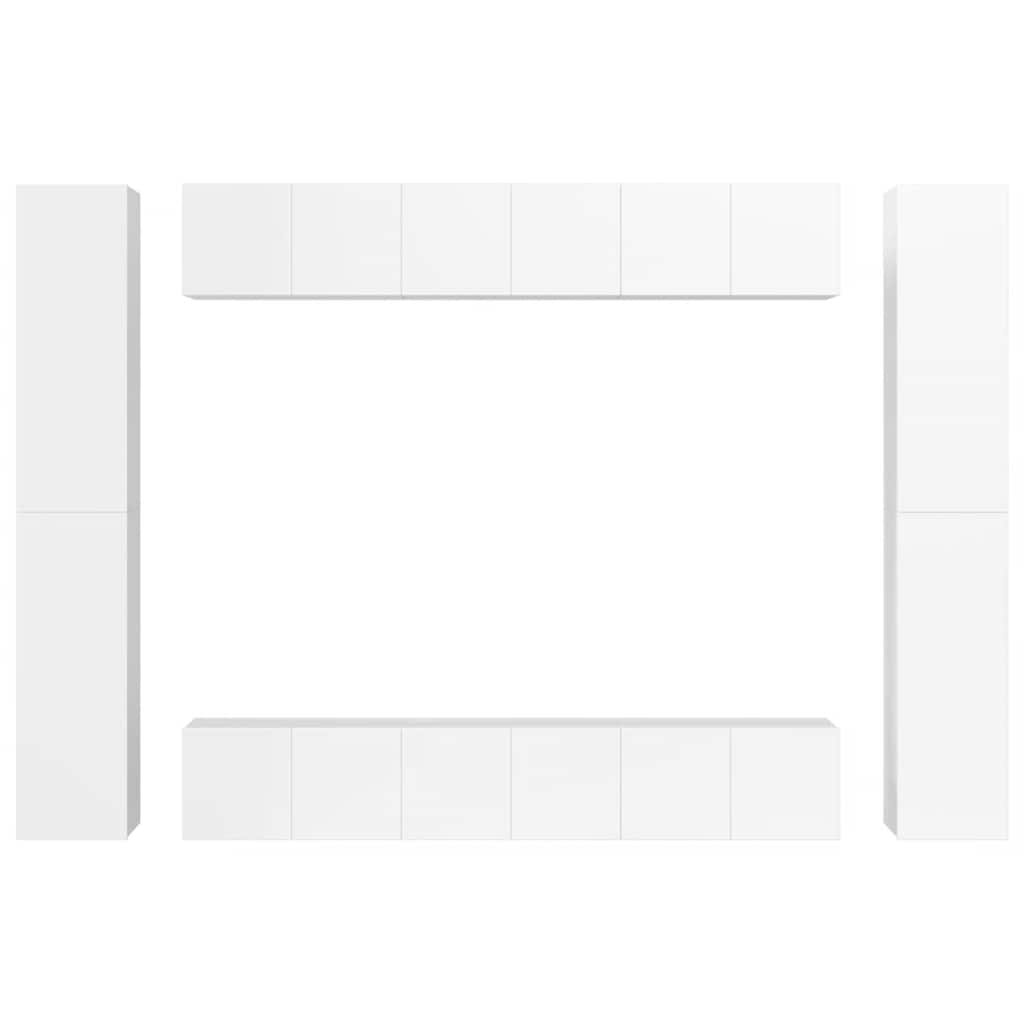 10 Piece TV Cabinet Set High Gloss White Engineered Wood