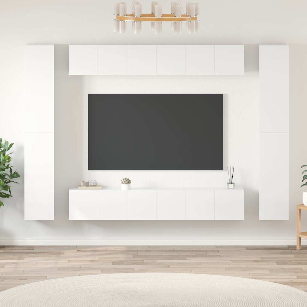 10 Piece TV Cabinet Set High Gloss White Engineered Wood