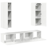 4 Piece TV Cabinet Set High Gloss White Engineered Wood