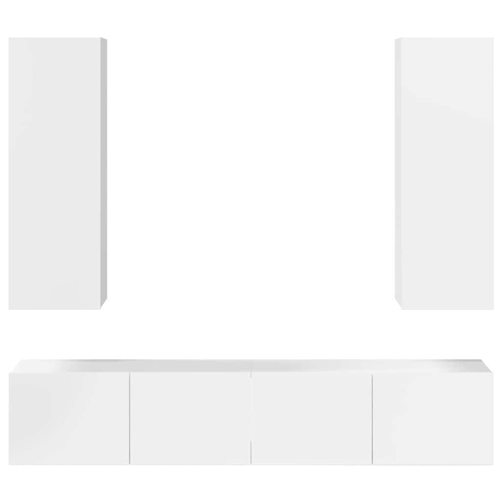 4 Piece TV Cabinet Set High Gloss White Engineered Wood