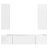 4 Piece TV Cabinet Set High Gloss White Engineered Wood - Low Angle