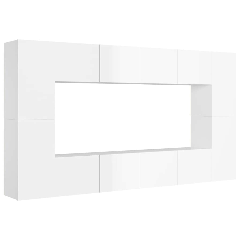8 Piece TV Cabinet Set High Gloss White Engineered Wood