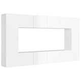8 Piece TV Cabinet Set High Gloss White Engineered Wood - Front View