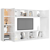 8 Piece TV Cabinet Set High Gloss White Engineered Wood