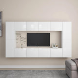 8 Piece TV Cabinet Set High Gloss White Engineered Wood