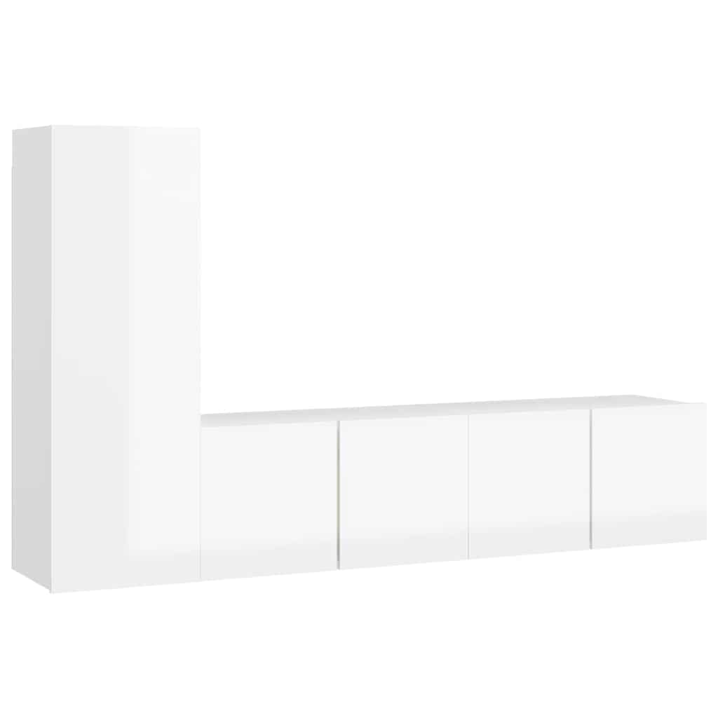 3 Piece TV Cabinet Set High Gloss White Engineered Wood