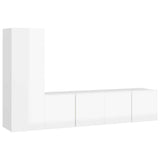 3 Piece TV Cabinet Set High Gloss White Engineered Wood - Front View