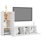 3 Piece TV Cabinet Set High Gloss White Engineered Wood - Side View