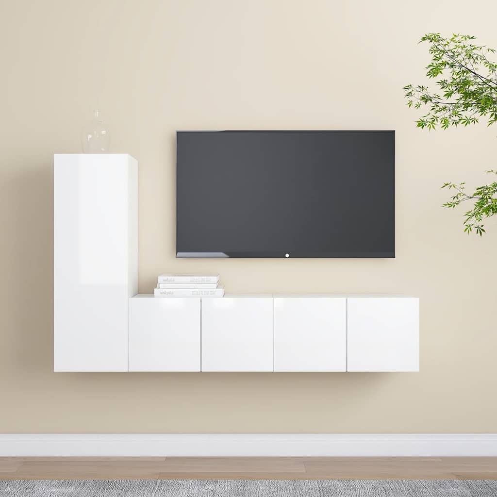 3 Piece TV Cabinet Set High Gloss White Engineered Wood
