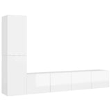 4 Piece TV Cabinet Set High Gloss White Engineered Wood - Front View