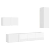 4 Piece TV Cabinet Set High Gloss White Engineered Wood - Front View
