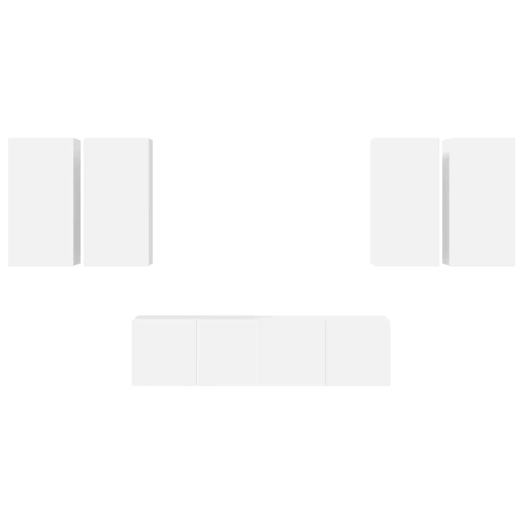 6 Piece TV Cabinet Set High Gloss White Engineered Wood