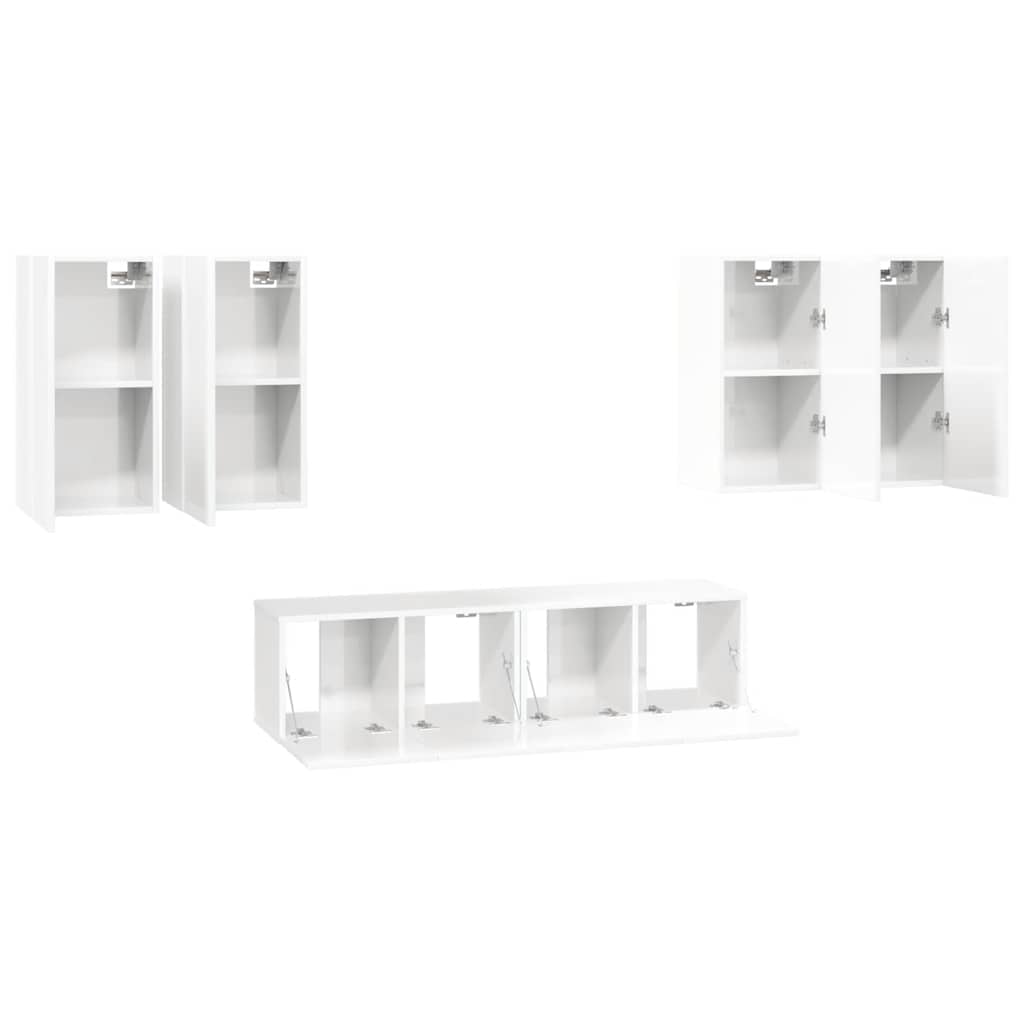 6 Piece TV Cabinet Set High Gloss White Engineered Wood