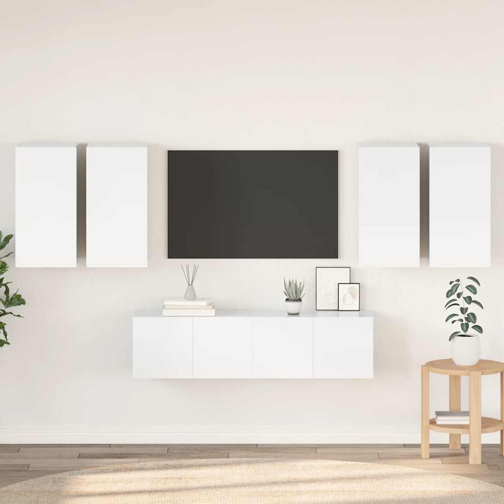 6 Piece TV Cabinet Set High Gloss White Engineered Wood
