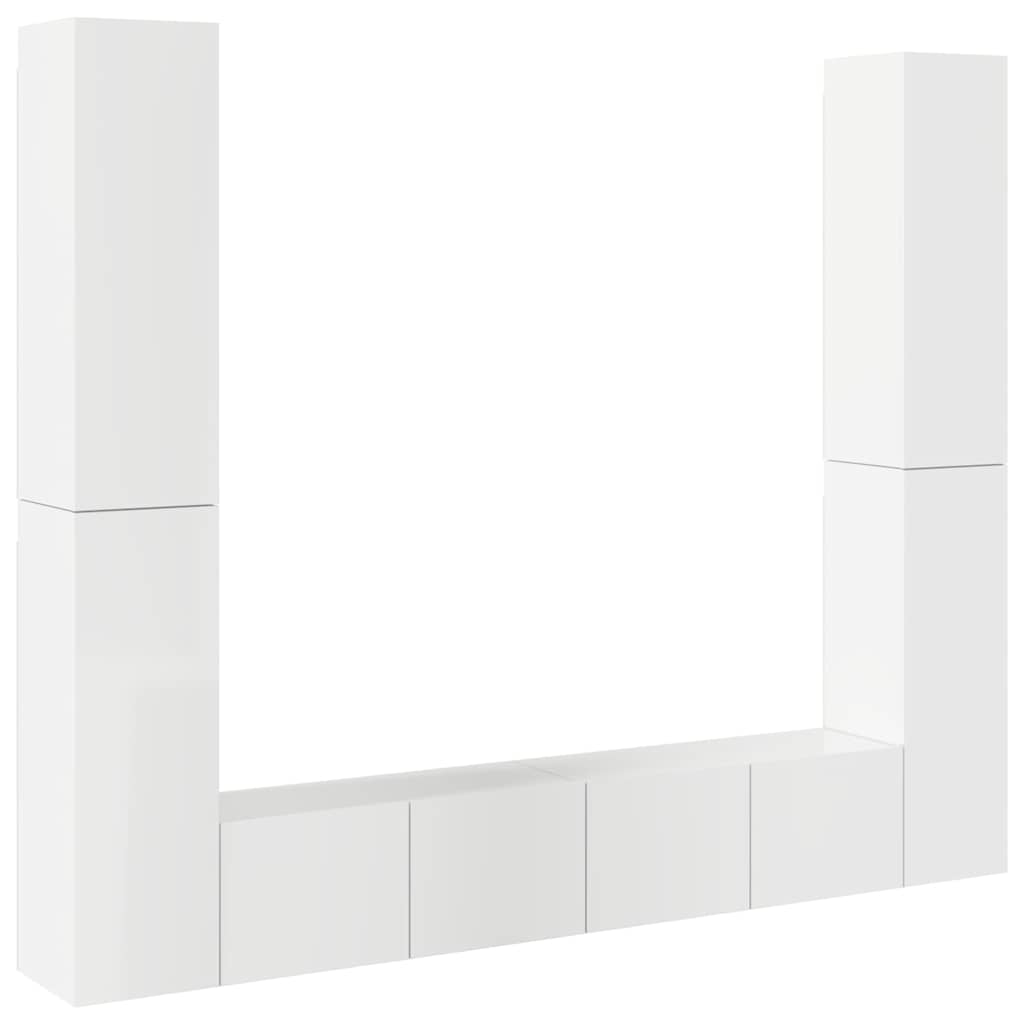 6 Piece TV Cabinet Set High Gloss White Engineered Wood