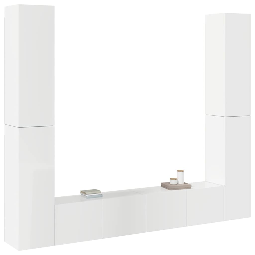 6 Piece TV Cabinet Set High Gloss White Engineered Wood