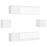 6 Piece TV Cabinet Set High Gloss White Engineered Wood