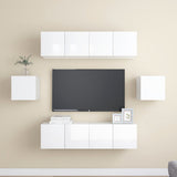 6 Piece TV Cabinet Set High Gloss White Engineered Wood