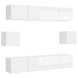 6 Piece TV Cabinet Set High Gloss White Engineered Wood - Front View