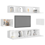 6 Piece TV Cabinet Set High Gloss White Engineered Wood - Side View
