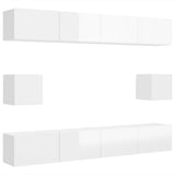 6 Piece TV Cabinet Set High Gloss White Engineered Wood - Front View