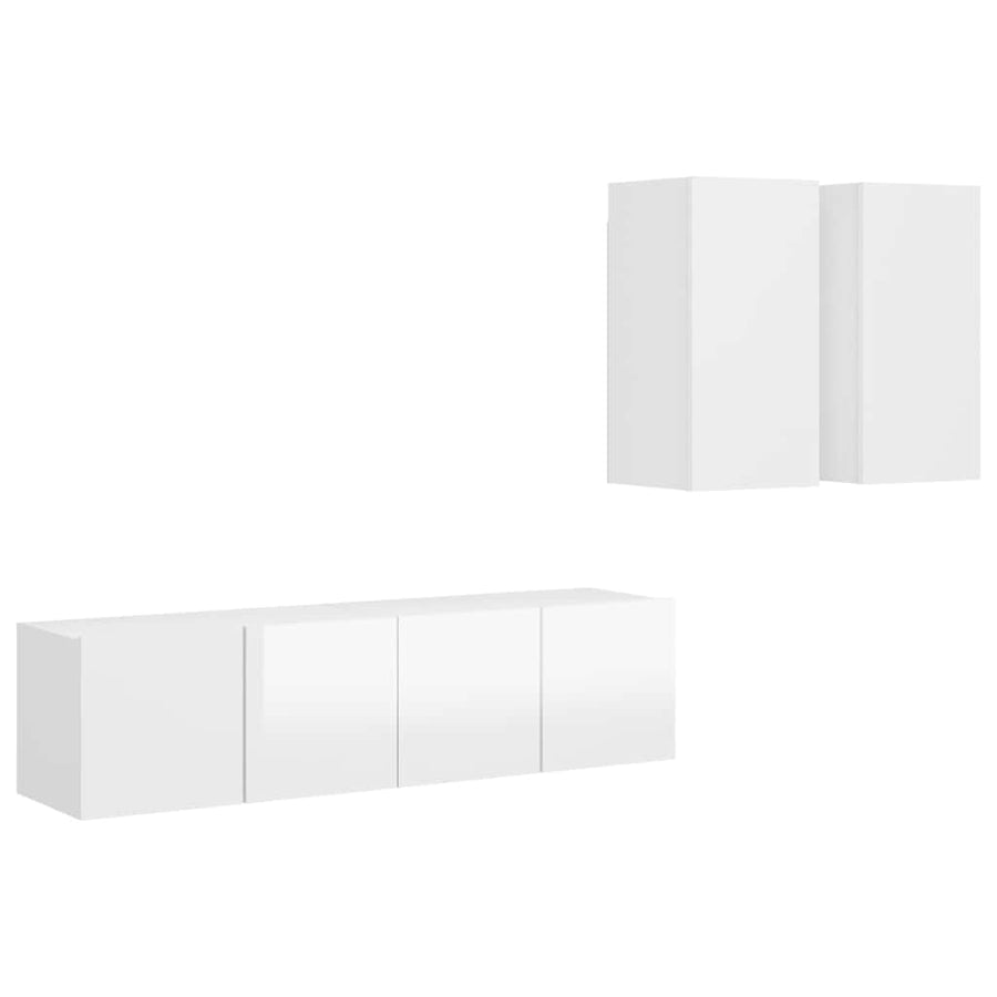 4 Piece TV Cabinet Set High Gloss White Engineered Wood