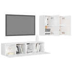 4 Piece TV Cabinet Set High Gloss White Engineered Wood