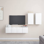 4 Piece TV Cabinet Set High Gloss White Engineered Wood