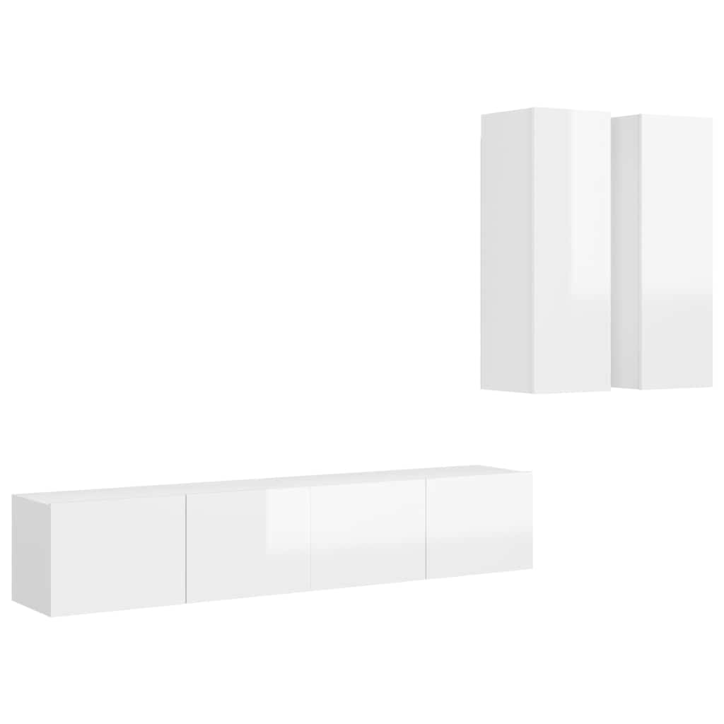 4 Piece TV Cabinet Set High Gloss White Engineered Wood
