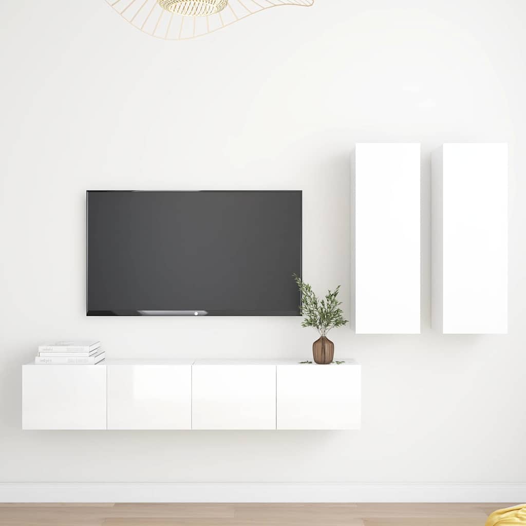 4 Piece TV Cabinet Set High Gloss White Engineered Wood