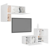 4 Piece TV Cabinet Set High Gloss White Engineered Wood