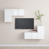 4 Piece TV Cabinet Set High Gloss White Engineered Wood