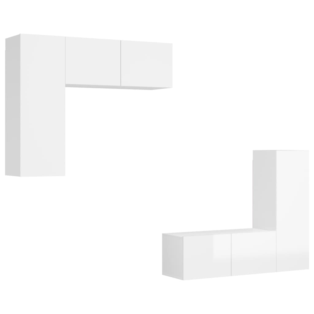 4 Piece TV Cabinet Set High Gloss White Engineered Wood