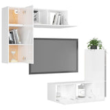 4 Piece TV Cabinet Set High Gloss White Engineered Wood