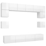 8 Piece TV Cabinet Set High Gloss White Engineered Wood - Front View