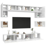 8 Piece TV Cabinet Set High Gloss White Engineered Wood - Side View