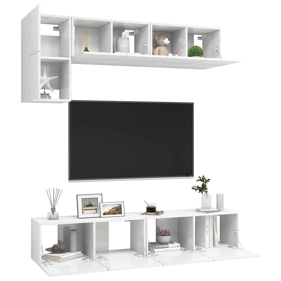 5 Piece TV Cabinet Set High Gloss White Engineered Wood