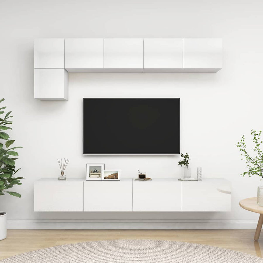 5 Piece TV Cabinet Set High Gloss White Engineered Wood