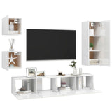 5 Piece TV Cabinet Set High Gloss White Engineered Wood