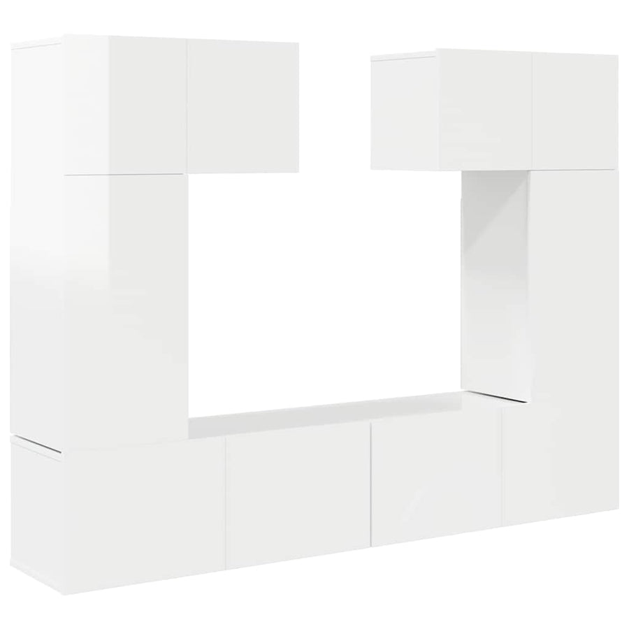 6 Piece TV Cabinet Set High Gloss White Engineered Wood