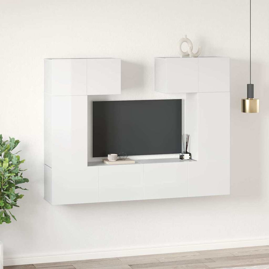 6 Piece TV Cabinet Set High Gloss White Engineered Wood