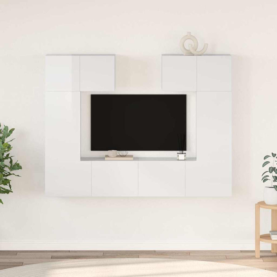 6 Piece TV Cabinet Set High Gloss White Engineered Wood