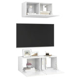 2 Piece TV Cabinet Set High Gloss White Engineered Wood - Side View